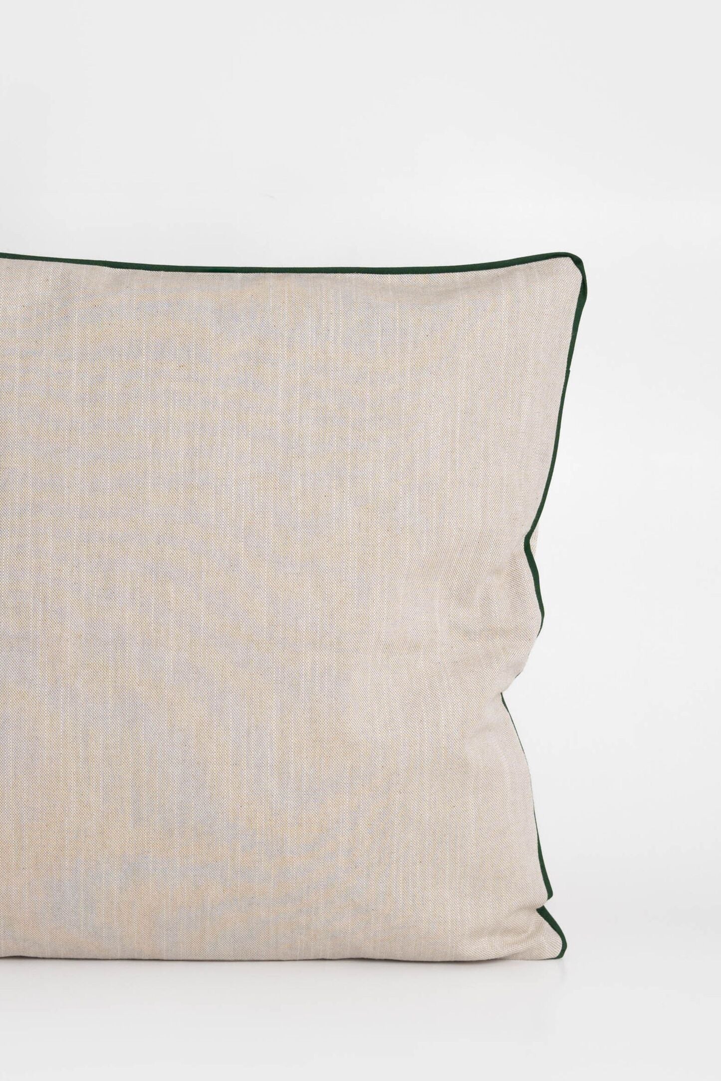 Cotton cushion cover with elegant green border detail, made from soft, durable fabric. Ideal for adding a minimalist and timeless design to your home decor.Made in Portugal.