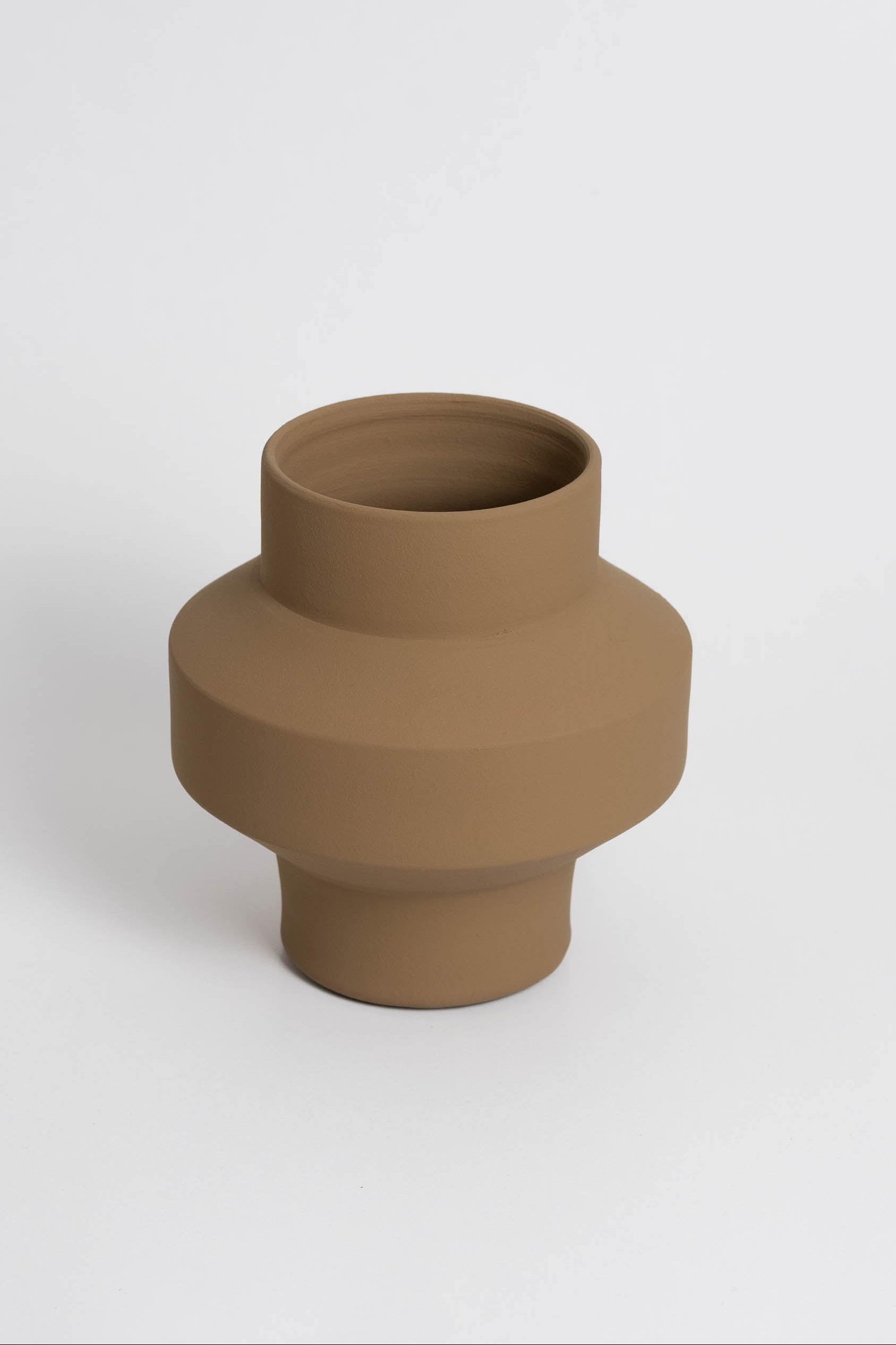 Angular Vase in brown, ceramic with a minimalist design, handmade in Portugal. Ideal for displaying flowers or as a standalone decorative vase.