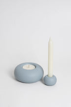 Duo Modular candle holder in light blue, consisting of two individual pieces that can be arranged together or separately, providing customizable decoration options. Handmade in Portugal