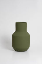 Sado Vase in olivre green ceramic with a minimalist design, handmade in Portugal. Ideal for displaying flowers or as a standalone decorative vase.