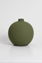 Blanc 03 Vase in olive green, ceramic with a minimalist design, handmade in Portugal. Ideal for displaying flowers or as a standalone decorative vase.