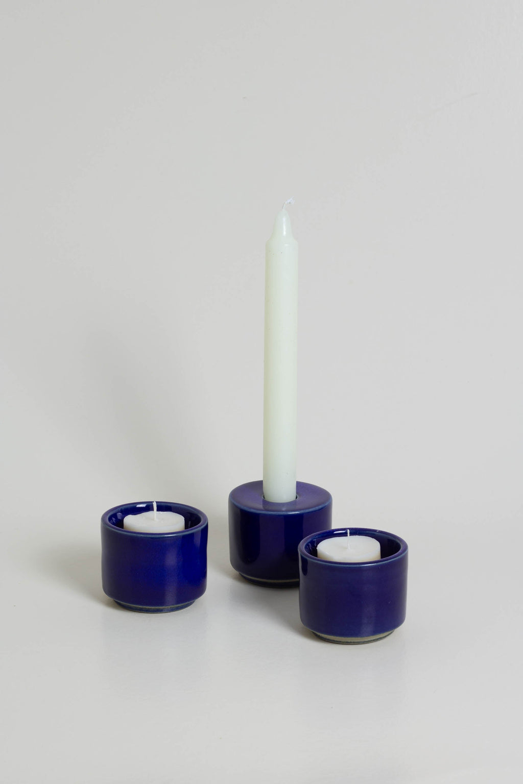 Modular Blue Glazed Candle Holder