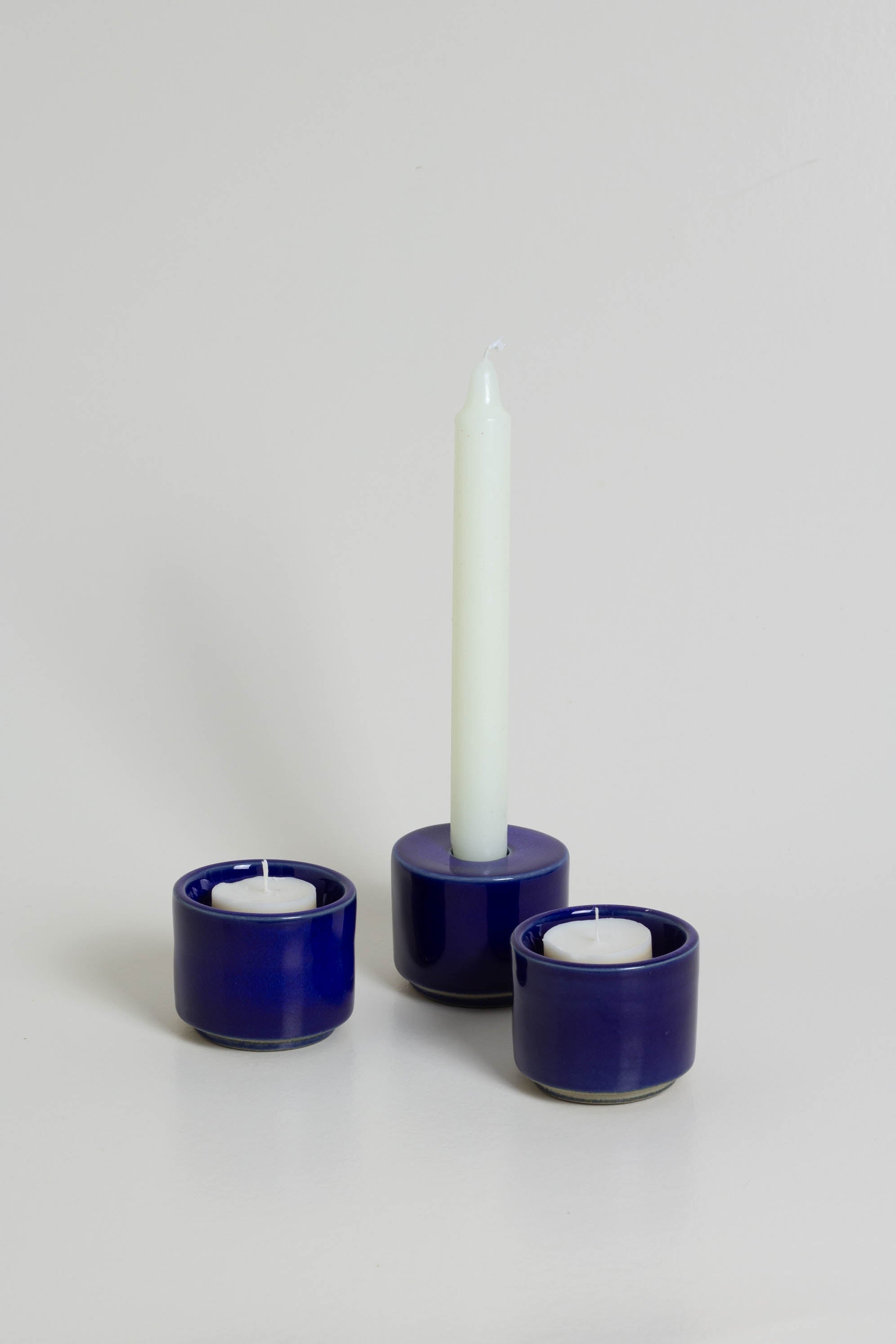 Modular Blue Glazed Candle Holder