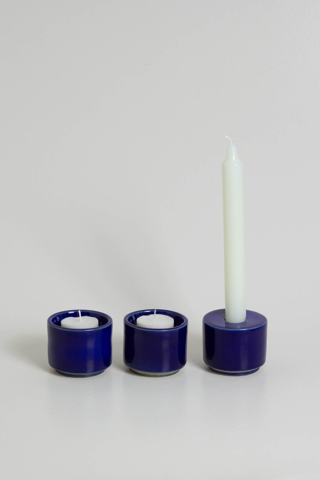 Modular Blue Glazed Candle Holder