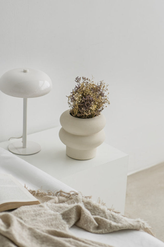 Ripple small in off white, ceramic with a minimalist design, handmade in Portugal. Ideal for displaying flowers or as a standalone decorative vase. perfect for bedroom decor.