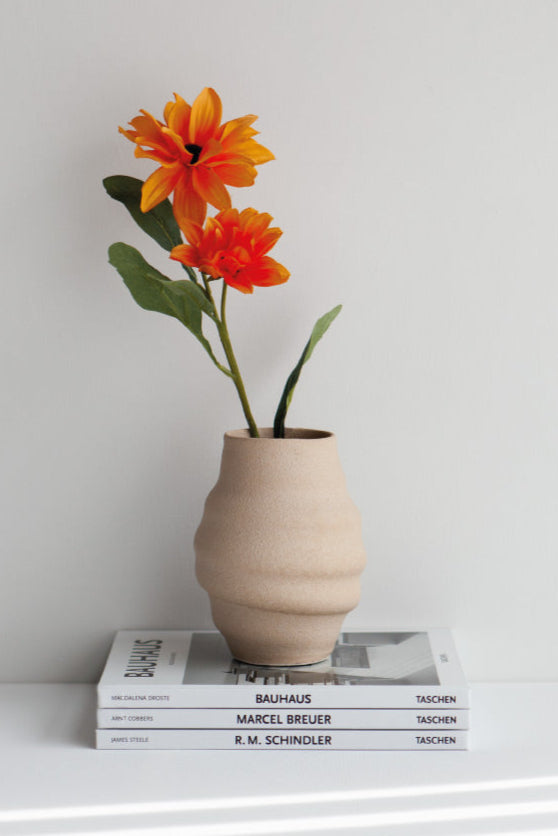Aonia in cream, decorative vase, minimalist design inspired by the beauty of volcanic textures. It's durable, sustainable and handmade in Portugal.
