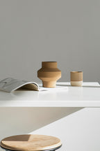 Angular Vase in brown, ceramic with a minimalist design, handmade in Portugal. Ideal for displaying flowers or as a standalone decorative vase.